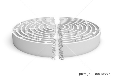 3d rendering of a white round maze with its walls 30018557
