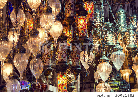 Traditional Turkish lanterns made of colored glass 30021382