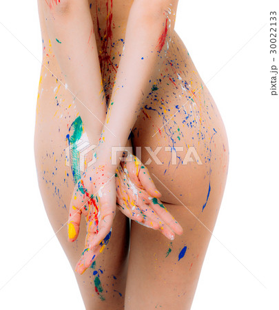 Colorful young woman back in paint Colorful young woman back in paint 30022133