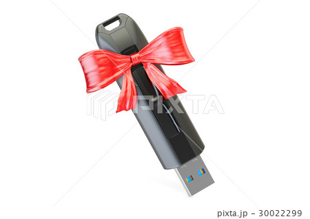 USB flash drive with bow and ribbon, gift concept 30022299