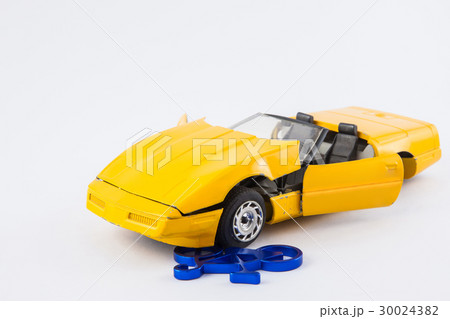 Car and bicycle traffic accident concept isolated Car and bicycle traffic accident concept isolated 30024382