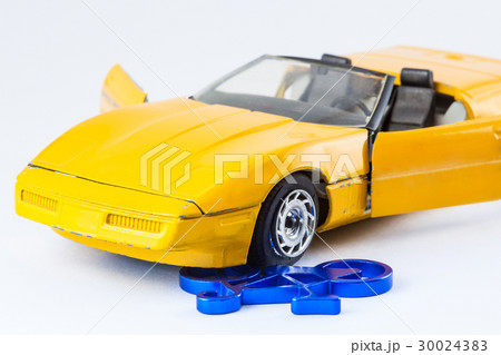Car and bicycle traffic accident concept isolated Car and bicycle traffic accident concept isolated 30024383