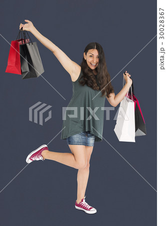 Cheerful Female Shopping Bags Studio Concept 30028367
