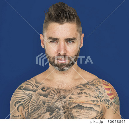 Caucasian Man Tattooed Chest 30028845
