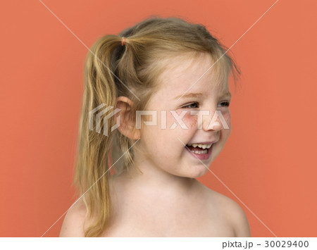 Caucasian Little Girl Bare Chested Smiling Caucasian Little Girl Bare Chested Smiling 30029400