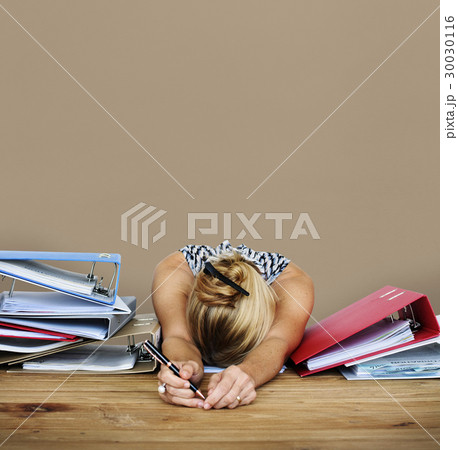 Woman Stress Overload Hard Working Studio Portrait 30030116