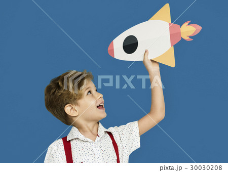 Little Boy Smiling Happiness Paper Craft Arts Rocket Studio Portrait 30030208