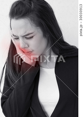 woman suffers from toothache, red alert danger woman suffers from toothache, red alert danger 30030913