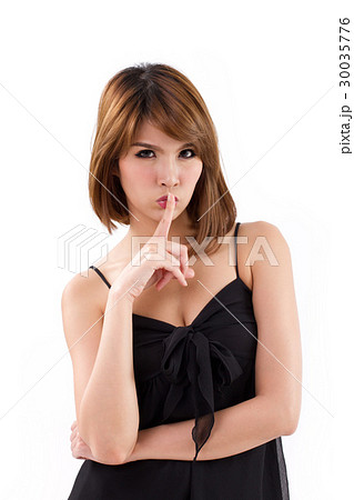 angry woman asking for silence, with hand gesture 30035776