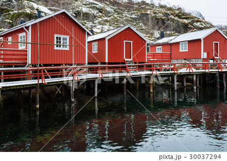 Traditional red cabins of Norway 30037294