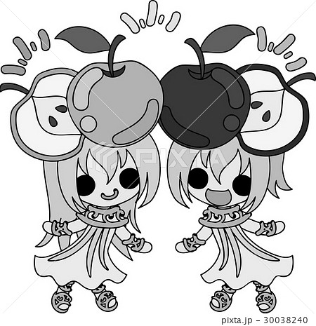 可愛い双子のりんごの女の子達のイラスト素材