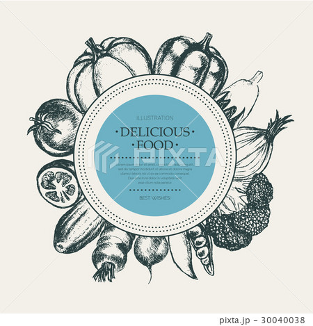 Vegetables - hand drawn round banner. 30040038