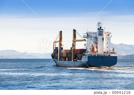 Container ship goes on Norwegian sea, Trondheim 30041216