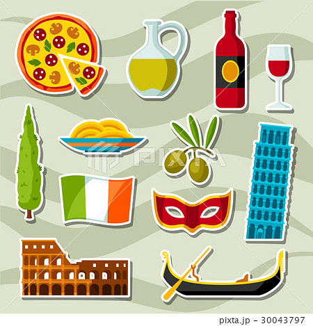 Italy icons set. Italian sticker symbols and Italy icons set. Italian sticker symbols and 30043797