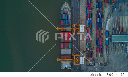 Aerial view container ship in import export Aerial view container ship in import export 30044192