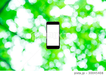スマホと新緑イメージ 合成用背景素材 緑の背景 植物 春 初夏 木漏れ日 緑とコピースペース スマホと新緑イメージ 合成用背景素材 緑の背景 植物 春 初夏 木漏れ日 緑とコピースペース 30045408