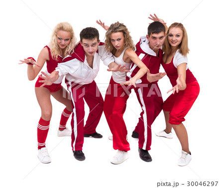 Disco dancer team dancing, isolated on white in Disco dancer team dancing, isolated on white in 30046297