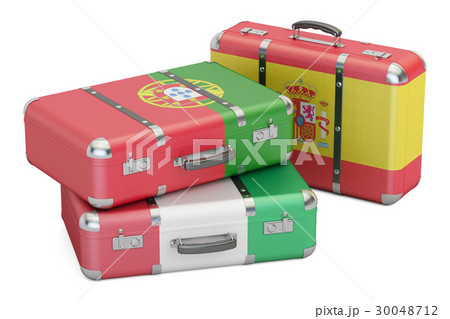Travel around Europe concept, suitcases with flags 30048712