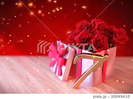 birthday concept with red roses in gift on wooden birthday concept with red roses in gift on wooden 30049410