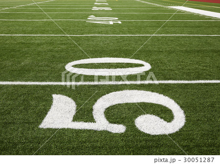 Football field marking of 50 yard line Football field marking of 50 yard line 30051287