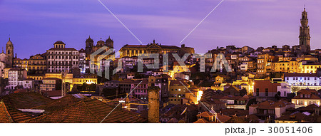 Portugal, Norte, Porto, Old Town of Porto with Clerigos Tower at sunrise 30051406
