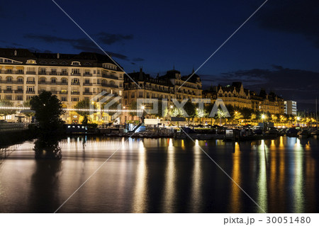 Switzerland, Geneva, Architecture of Geneva along Rhone River 30051480