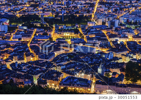 France, Auvergne-Rhone-Alpes, Grenoble, Grenoble panorama at evening France, Auvergne-Rhone-Alpes, Grenoble, Grenoble panorama at evening 30051553