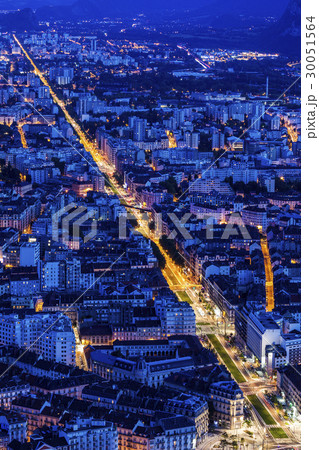 France, Auvergne-Rhone-Alpes, Grenoble, Grenoble panorama at evening France, Auvergne-Rhone-Alpes, Grenoble, Grenoble panorama at evening 30051564