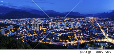 France, Auvergne-Rhone-Alpes, Grenoble, Grenoble panorama at evening France, Auvergne-Rhone-Alpes, Grenoble, Grenoble panorama at evening 30051565
