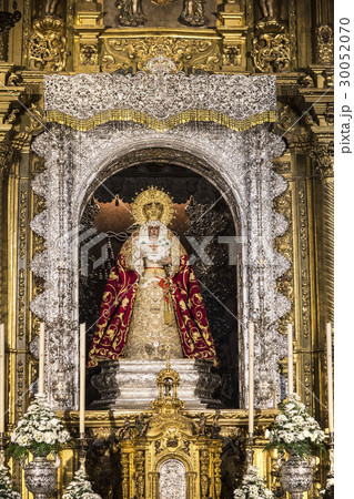 Spain, Seville, Macarena, Ornate altar of Virgin of Hope in Basilica de la Macarena Spain, Seville, Macarena, Ornate altar of Virgin of Hope in Basilica de la Macarena 30052070
