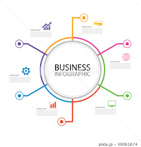 6 Thin Line Business Infographic Circle Template のイラスト素材