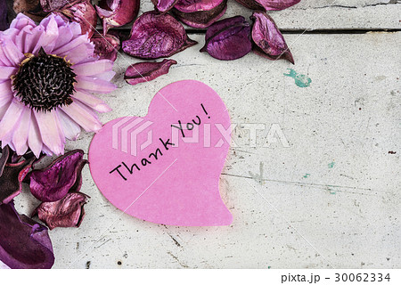 Thank you note in heart shape paper with flower Thank you note in heart shape paper with flower 30062334