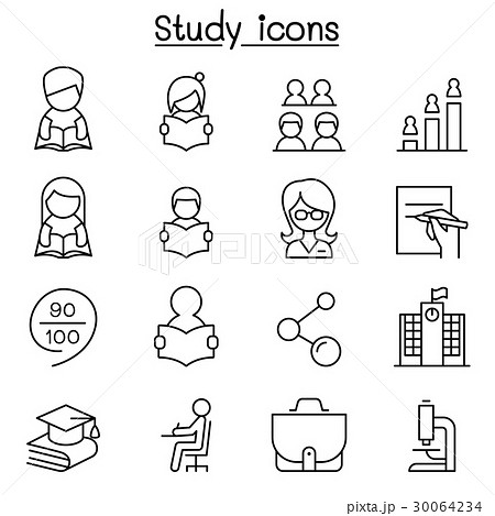 Learning Study Education Icon Set In Thin Lineのイラスト素材