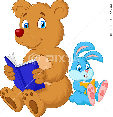 Cartoon bear and rabbit reading book 30065268