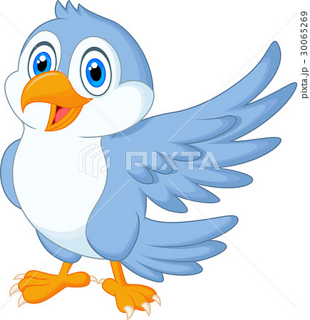 Cute blue bird cartoon waving 30065269