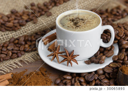 Cup of coffee and coffee beans Cup of coffee and coffee beans 30065893