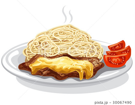pasta and grilled meat 30067490