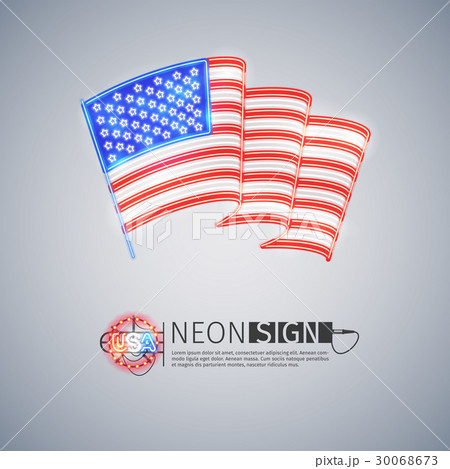Neon Sign Wavy USA Flag on Light Gray 30068673