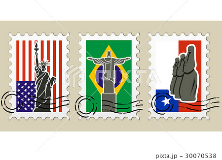 Three Postmarks with sights of America and stamps Three Postmarks with sights of America and stamps 30070538