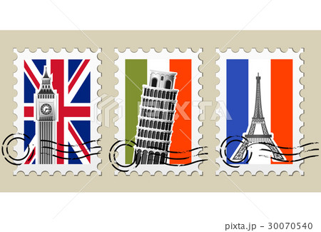 Three Postmarks with sights of Europe and stamps 30070540