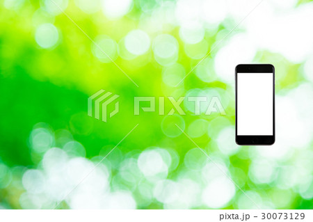 はめこみ　スマホ新緑イメージ　合成用背景素材　緑の背景　植物　春　初夏　木漏れ日　緑とコピースペース 30073129