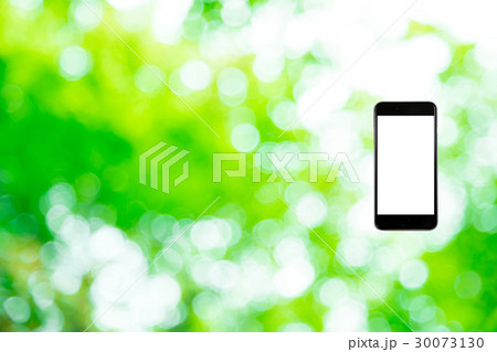 はめこみ　スマホ新緑イメージ　合成用背景素材　緑の背景　植物　春　初夏　木漏れ日　緑とコピースペース 30073130