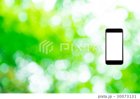 はめこみ　スマホ新緑イメージ　合成用背景素材　緑の背景　植物　春　初夏　木漏れ日　緑とコピースペース 30073131