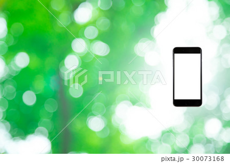 はめこみ　スマホ新緑イメージ　合成用背景素材　緑の背景　植物　春　初夏　木漏れ日　緑とコピースペース 30073168