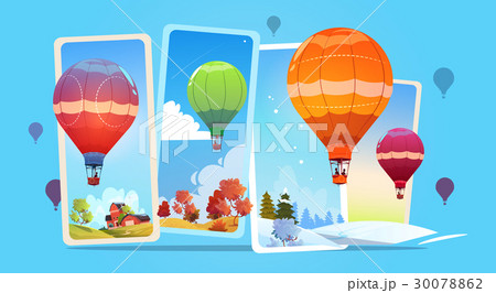 Colorful Air Balloons Flying In Sky Over Summer 30078862