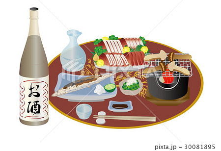 今日の晩酌日本酒と松茸の網焼き 30081895