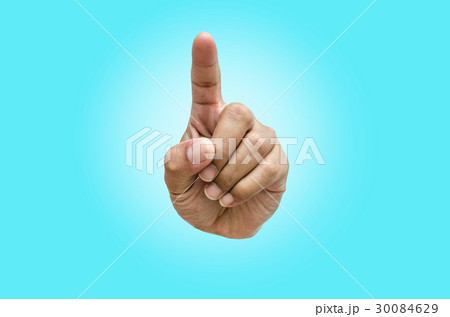 hand gesture pointing finger on blue background 30084629