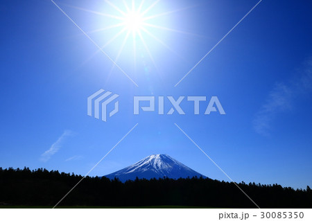 朝霧高原から富士山と太陽 30085350