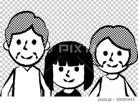 祖父母 3人 女の子 上半身のイラスト素材