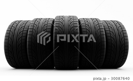 3d rendering of car tires in row 30087640